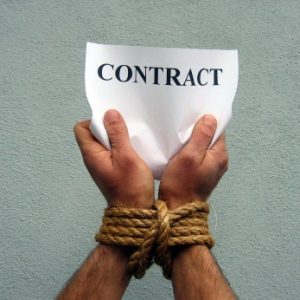 man bound by a contract and rope